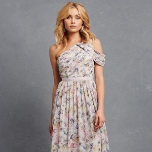 Donna Morgan Chloe Floral Drape Shoulder Gown 💐